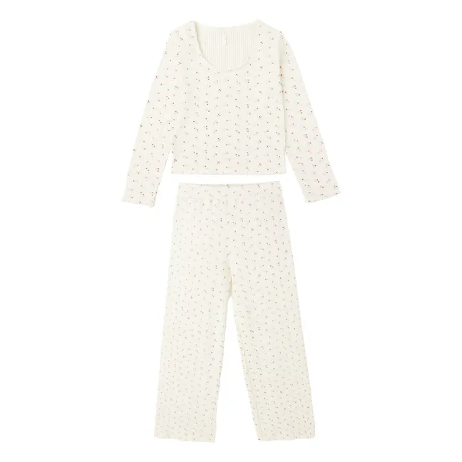 Set di pantaloni e maglietta a coste Ditsy | Ecru