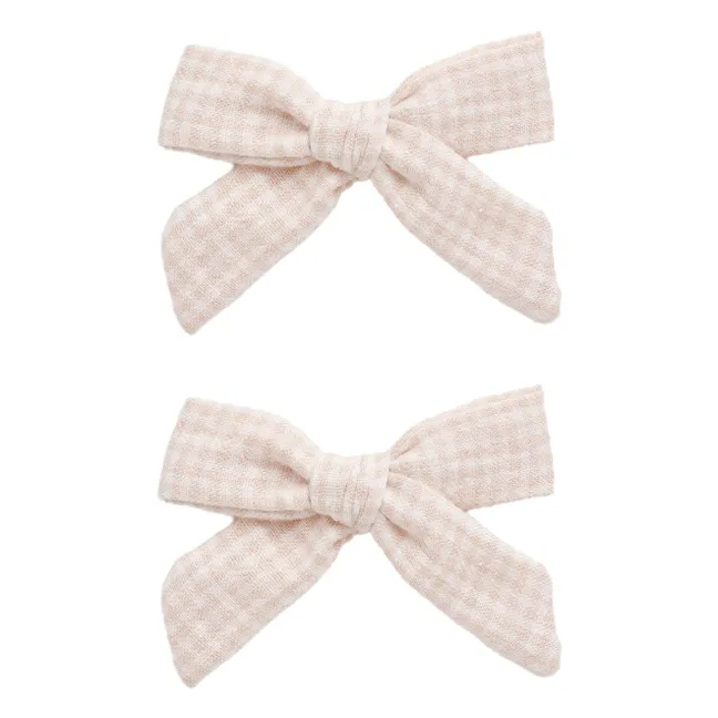 Lot de 2 Barrettes Nœud Vichy | Rose poudré