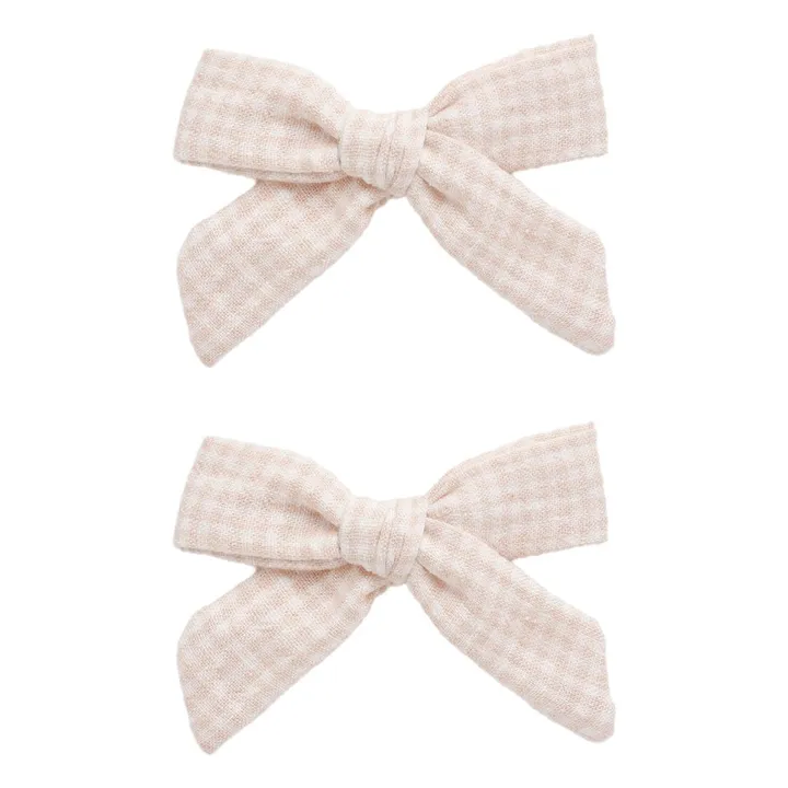 Lot de 2 Barrettes Nœud Vichy | Rose poudré- Image produit n°0