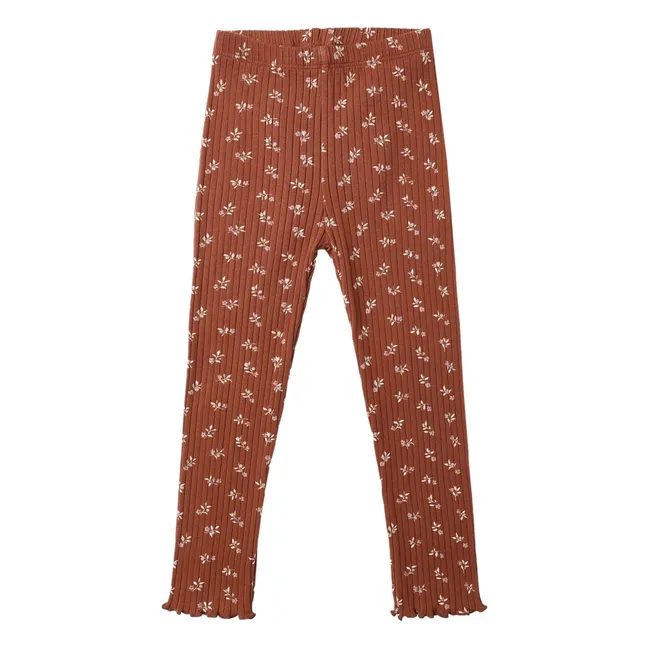 Gerippte Leggings mit Blumenmuster | Rostfarben