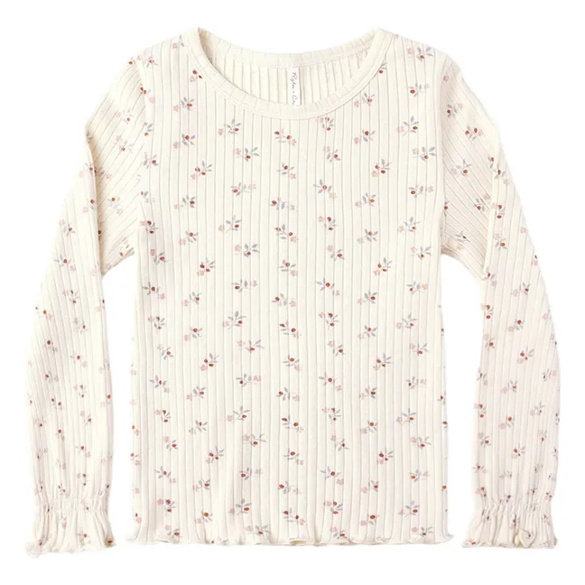 Floral ribbed T-shirt | Ecru