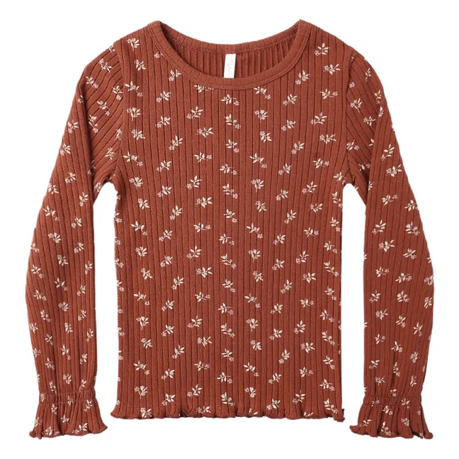 Floral ribbed T-shirt | Rust