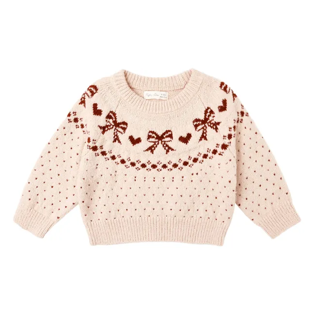 Pull Fair Isle Bows Mini | Rose poudré
