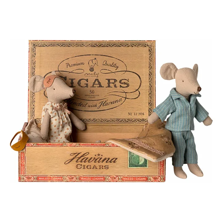 Maman et papa souris dans leur coffret à cigares- Image produit n°1