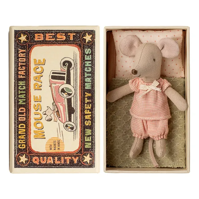 Petite sœur souris dans sa boîte d'allumettes