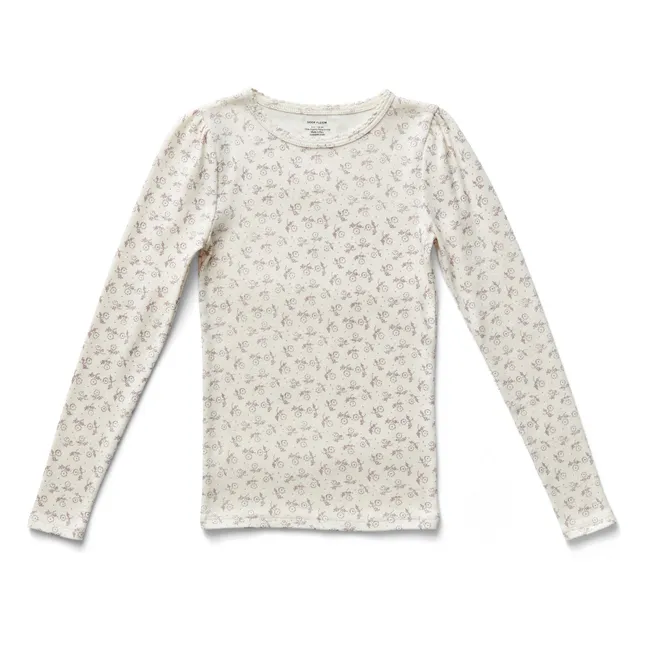 Camiseta puf floreada Pointelle de algodón orgánico | Crudo