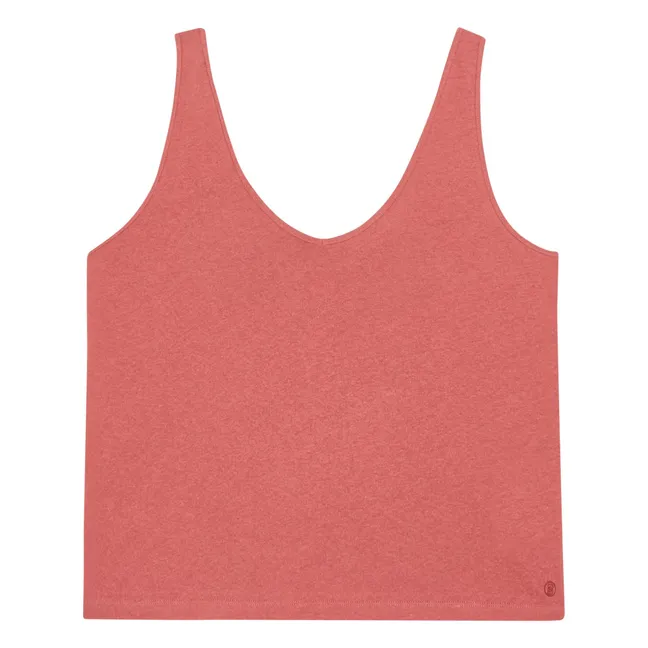 Camiseta de tirantes de algodón y lino para mujer  | Terracotta