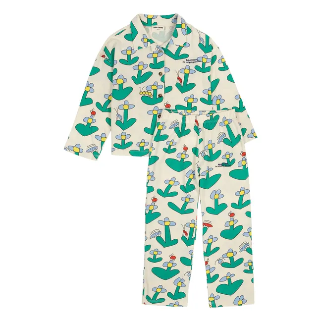 Pyjama Fleuri Coton Bio | Ecru