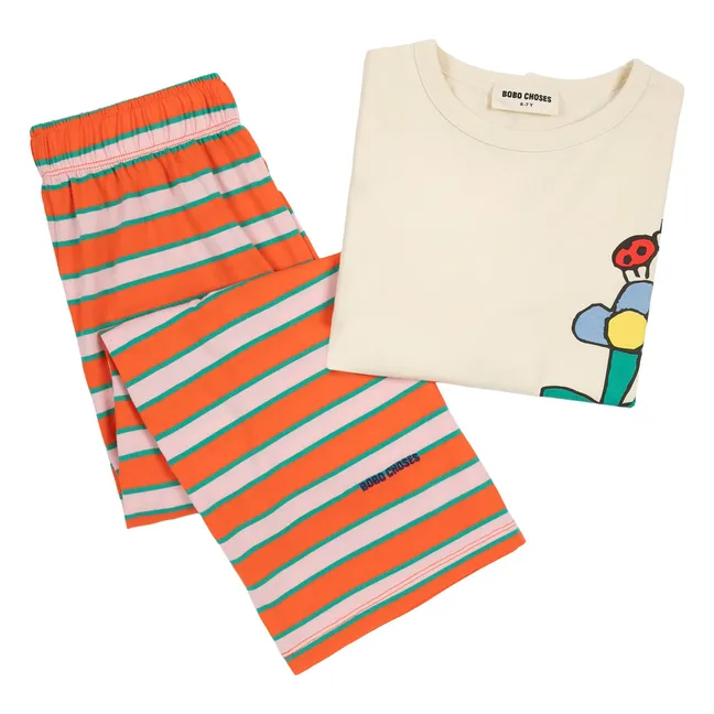 Pyjama Rayé Fleur Coton Bio | Rouge