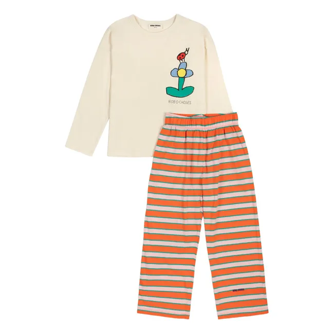 Pijama de rayas de flores de algodón orgánico | Rojo