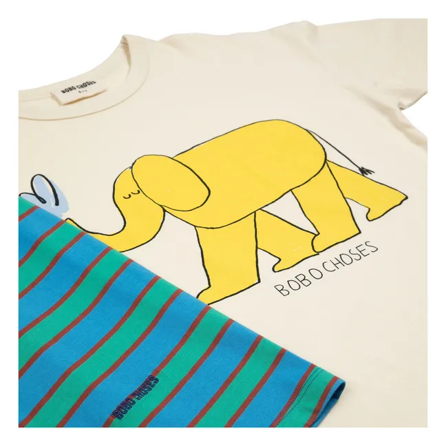 Pyjama Rayé Eléphant Coton Bio | Bleu