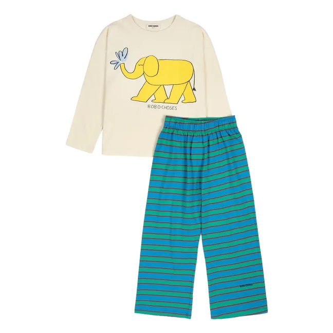 Pijama de rayas de algodón ecológico Elefante | Azul