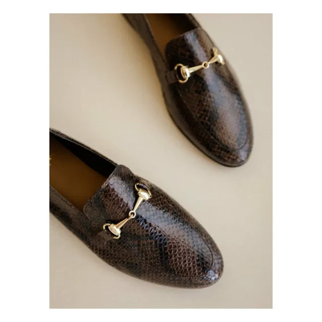 Jill Moccasins Snake Embossed Leather | Brown