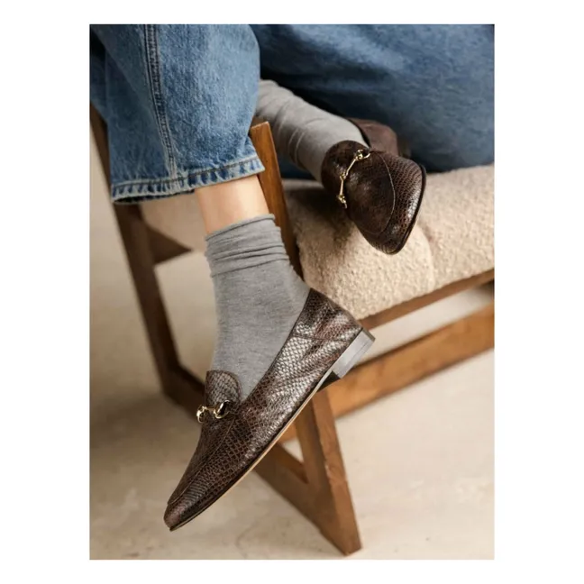 Mocassins Jill Cuir Embossé Serpent | Brun