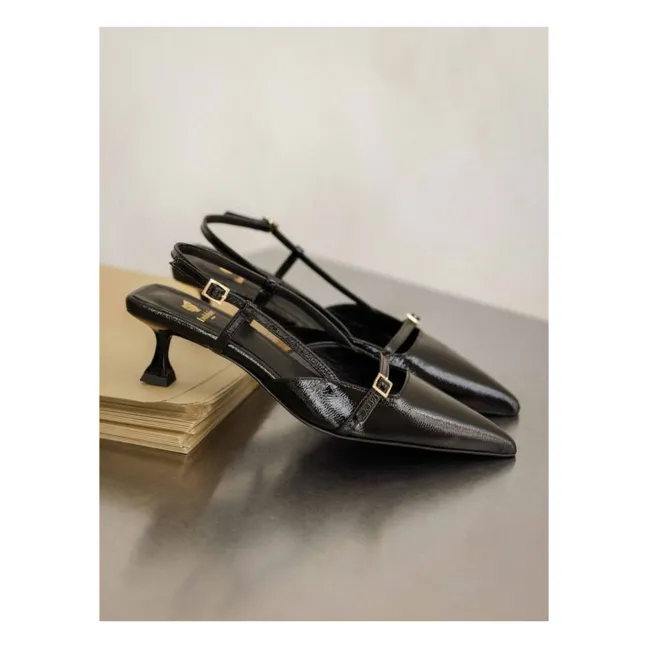 Escarpins Reem Cuir Verni Froissé | Noir