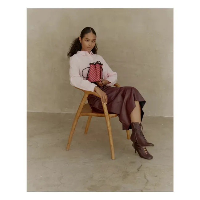 Bolso de piel a rayas Fridé | Magenta