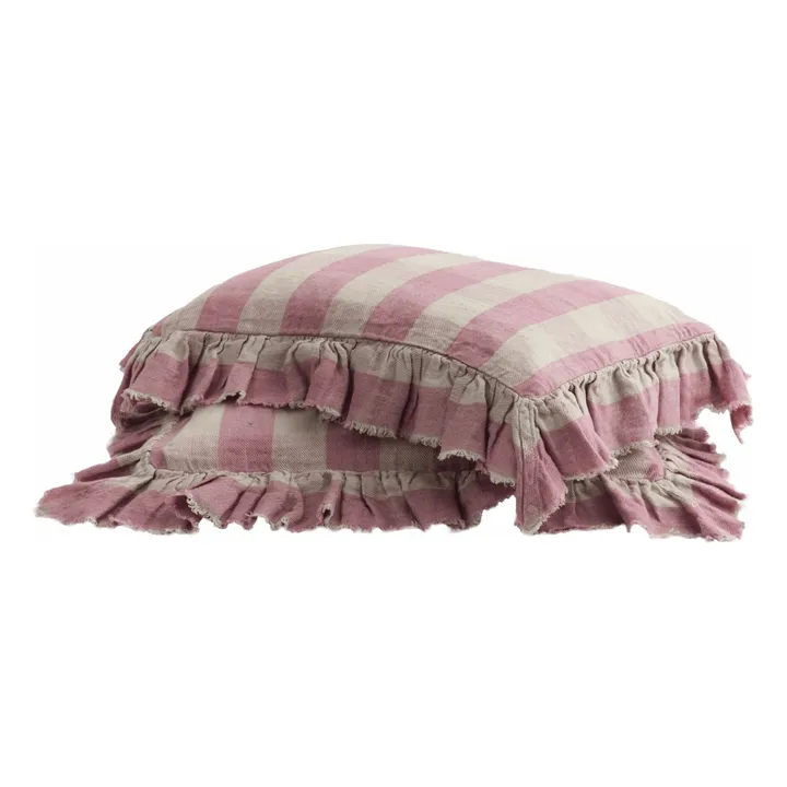 Washed linen ruffled cushion Vichy Cottage | Rosewood- Product image n°0