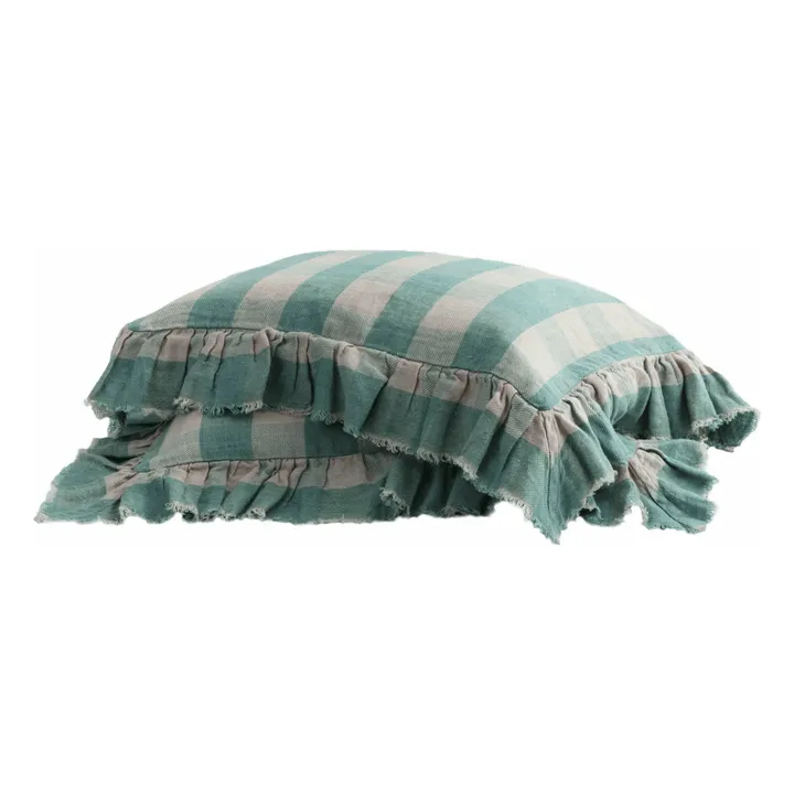 Washed linen ruffled cushion Vichy Cottage | Nuage- Product image n°0