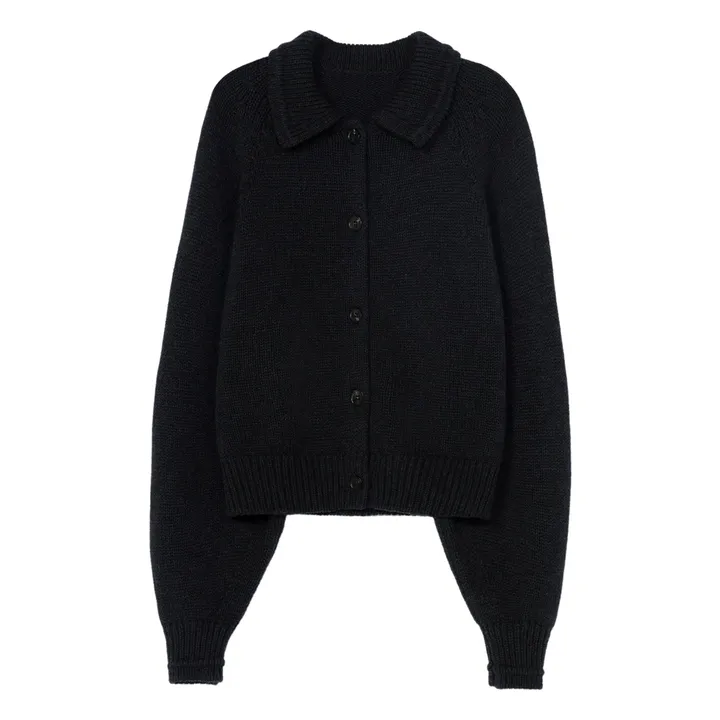 Cardigan Col Chemise Laine Mérinos Extra Fine | Gris anthracite- Image produit n°0