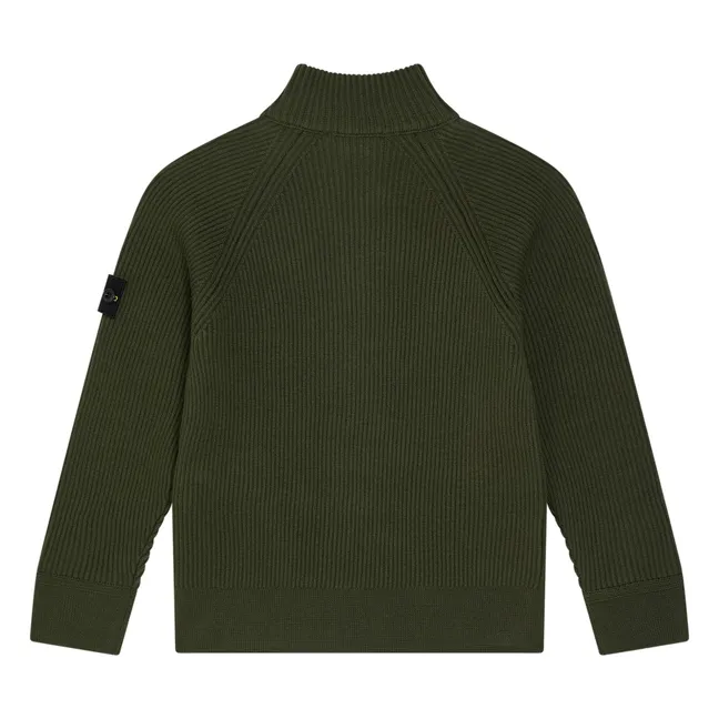 Gilet Zippé Logo Laine | Vert kaki