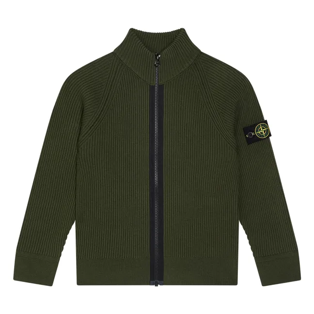 Gilet Zippé Logo Laine | Vert kaki