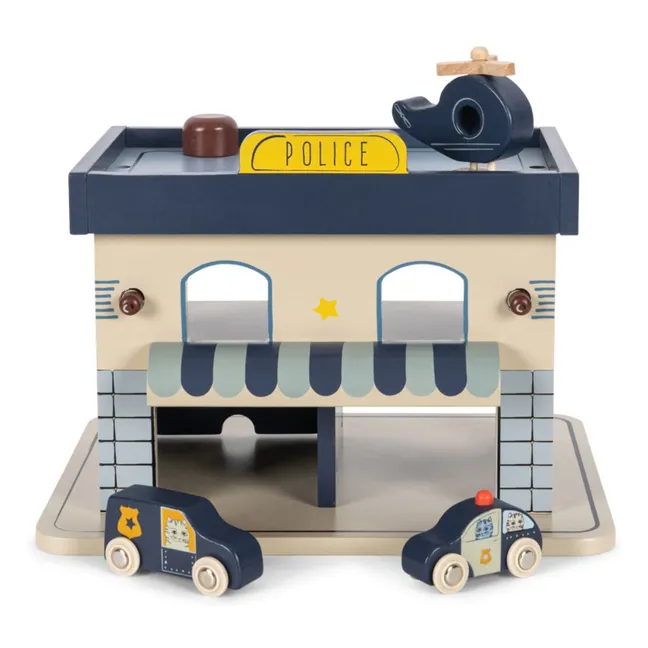Polizeistation aus Holz | Blau