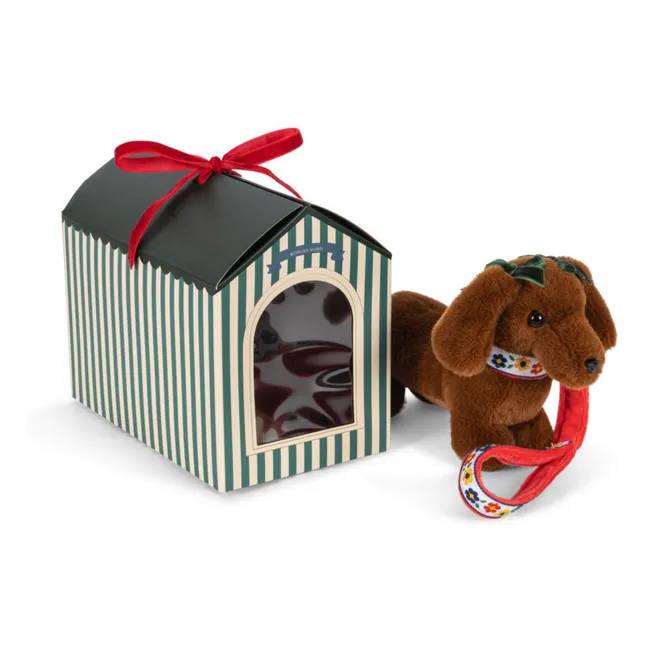 Peluche Teckel avec sa niche | Marron