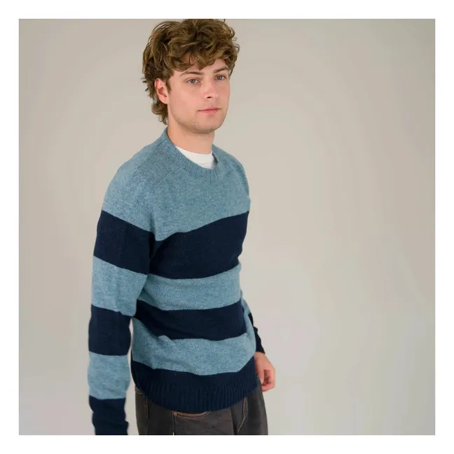 Gestreifter Seamless-Pullover aus Wolle | Blau