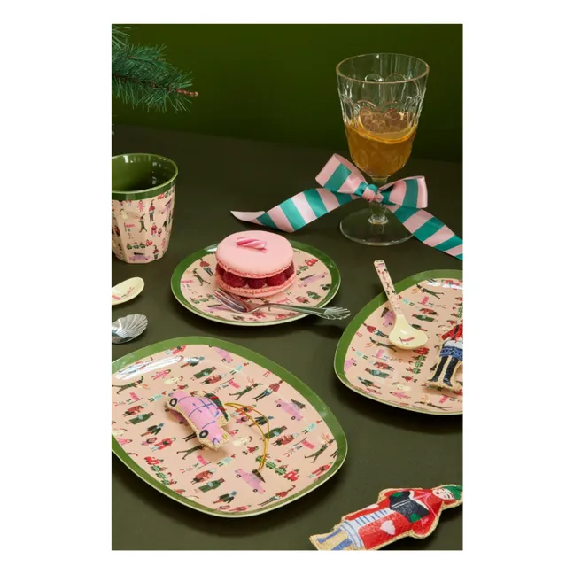 Plato rectangular de melamina festivo | Rosa Pálido