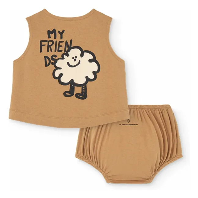 Conjunto de top y bombacho de algodón orgánico Newt | Camel