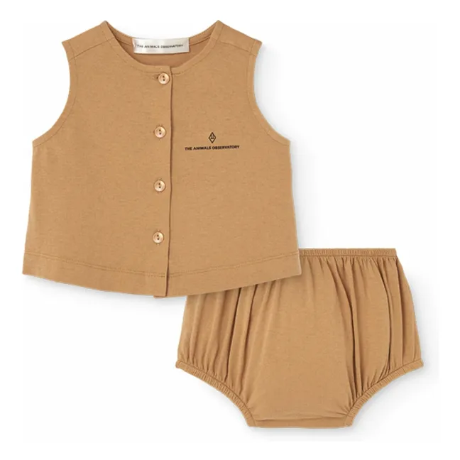 Conjunto de top y bombacho de algodón orgánico Newt | Camel