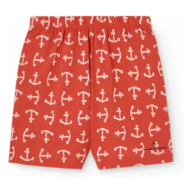 Pantalón corto de algodón orgánico con ancla de topo | Rojo