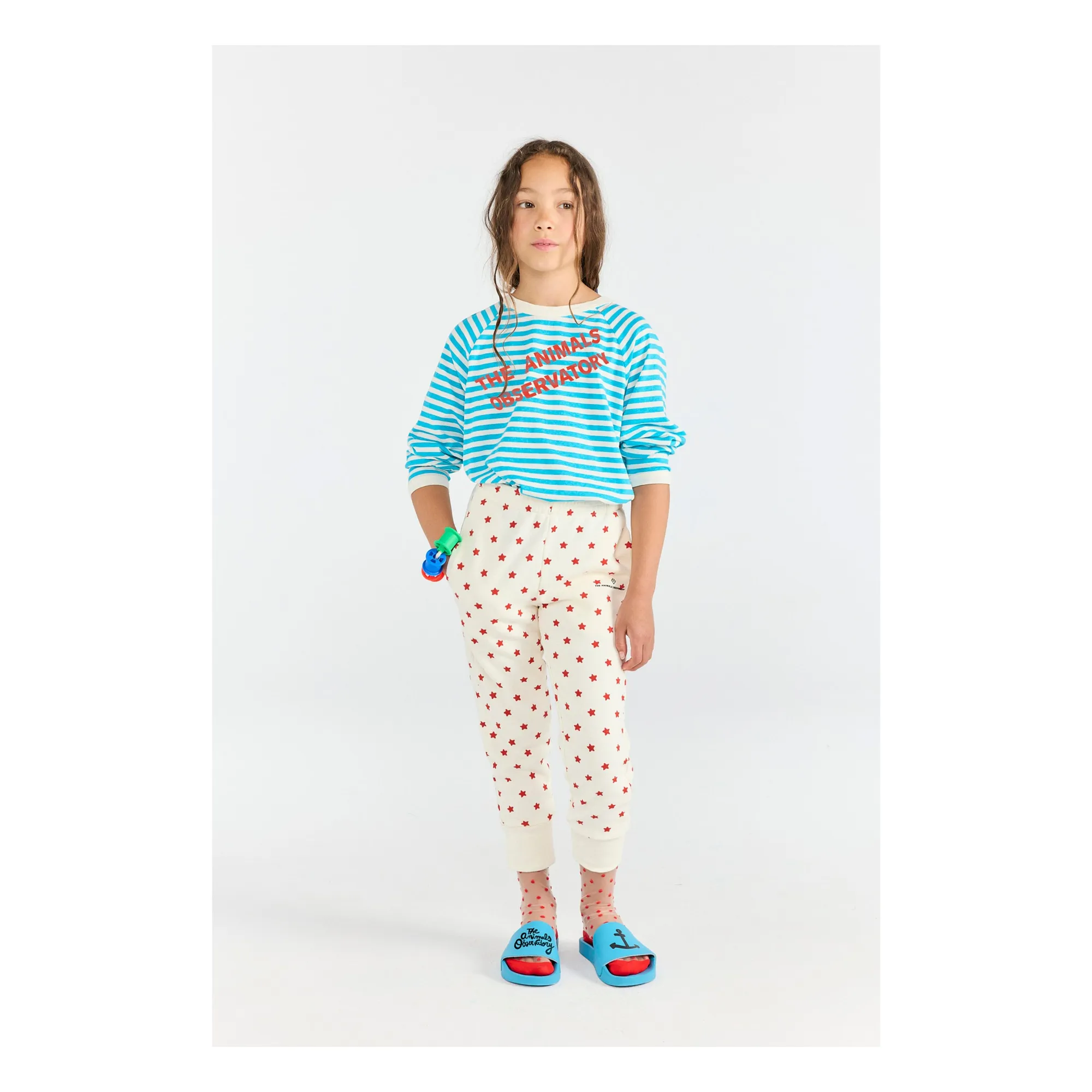 The Animals Observatory Blue Anteater Striped Organic Cotton T-Shirt