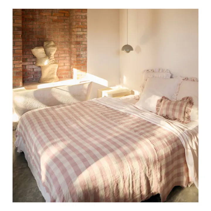 Washed linen ruffled cushion Vichy Cottage | Red Oxide- Product image n°1