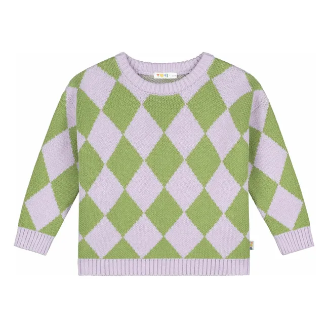 Pull Carreaux Coton Bio | 	Lilas