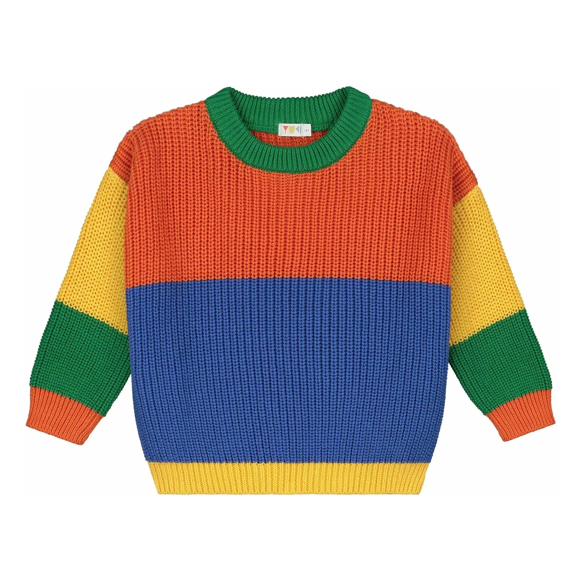 Yuki Unisex Orange Color Block Organic Cotton Sweater