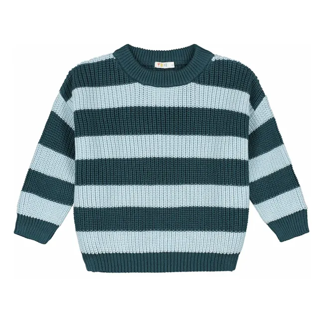 Stripes Organic Cotton Sweater | Peacock blue