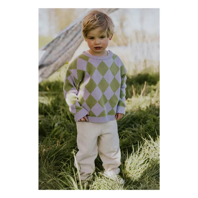 Pull Carreaux Coton Bio | 	Lilas