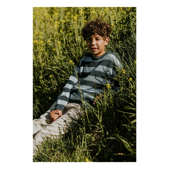 Pullover Streifen Bio-Baumwolle | Pfauenblau