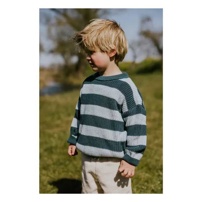 Stripes Organic Cotton Sweater | Peacock blue