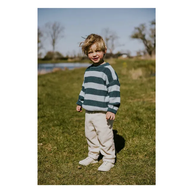 Stripes Organic Cotton Sweater | Peacock blue