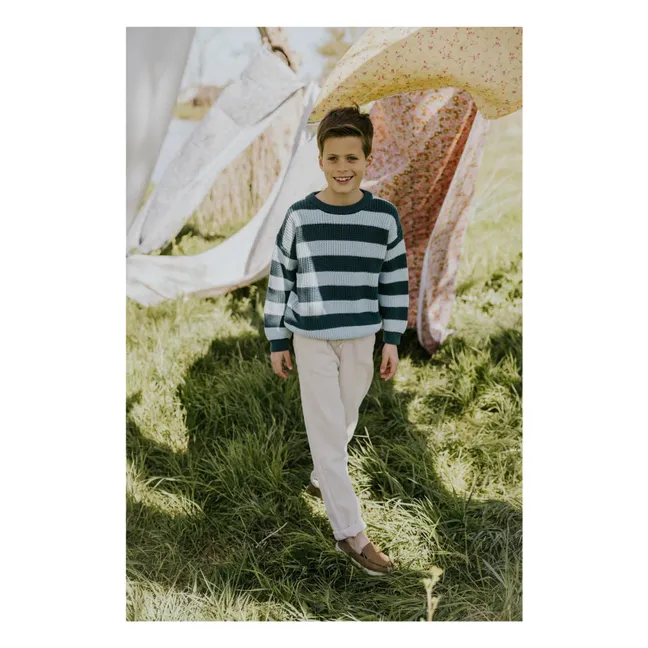 Stripes Organic Cotton Sweater | Peacock blue