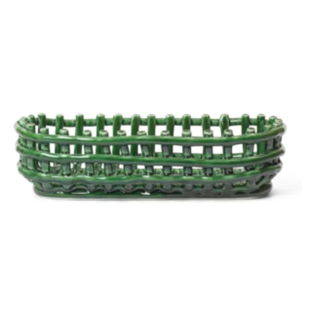 Ceramic oval basket | Emerald green