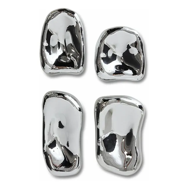 Wall-art en verre - Set de 4 | Chromé