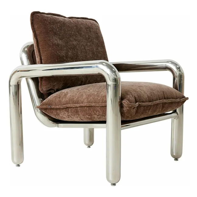 Chrome Lounge Samt-Sessel | Chromblitzend