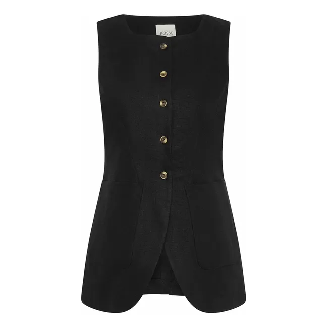 Chaqueta sin mangas Emma de lino | Negro