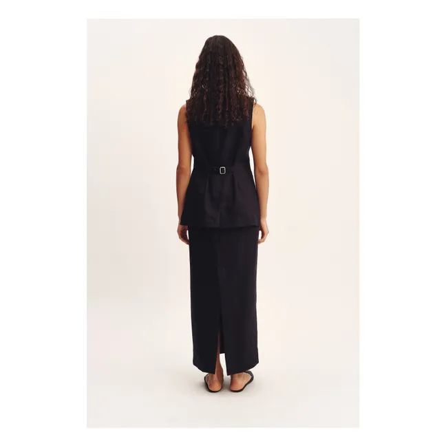 Emma Linen Sleeveless Jacket | Black