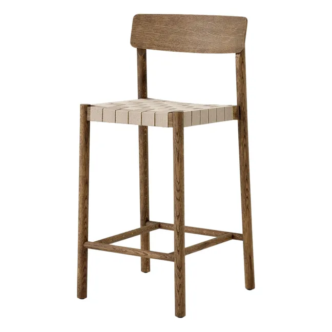 Tabouret de bar sangles naturelles 65 cm Betty TK12 en chêne huilé fumé | Chêne fumé