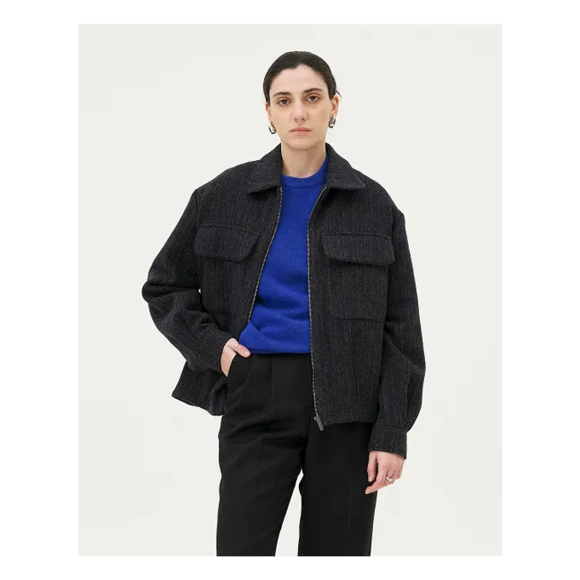 Kinsale Herringbone Recycled Wool Jacket | Navy blue