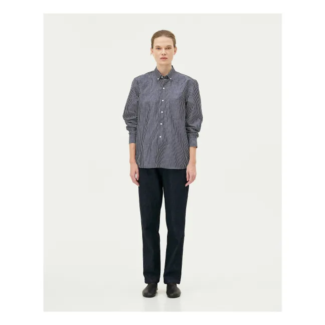 Camicia Curtis a righe sottili in cotone riciclato | Blu